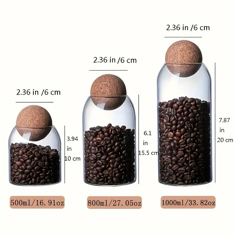 Lot de 3 bocaux de rangement en verre avec couvercle en liège